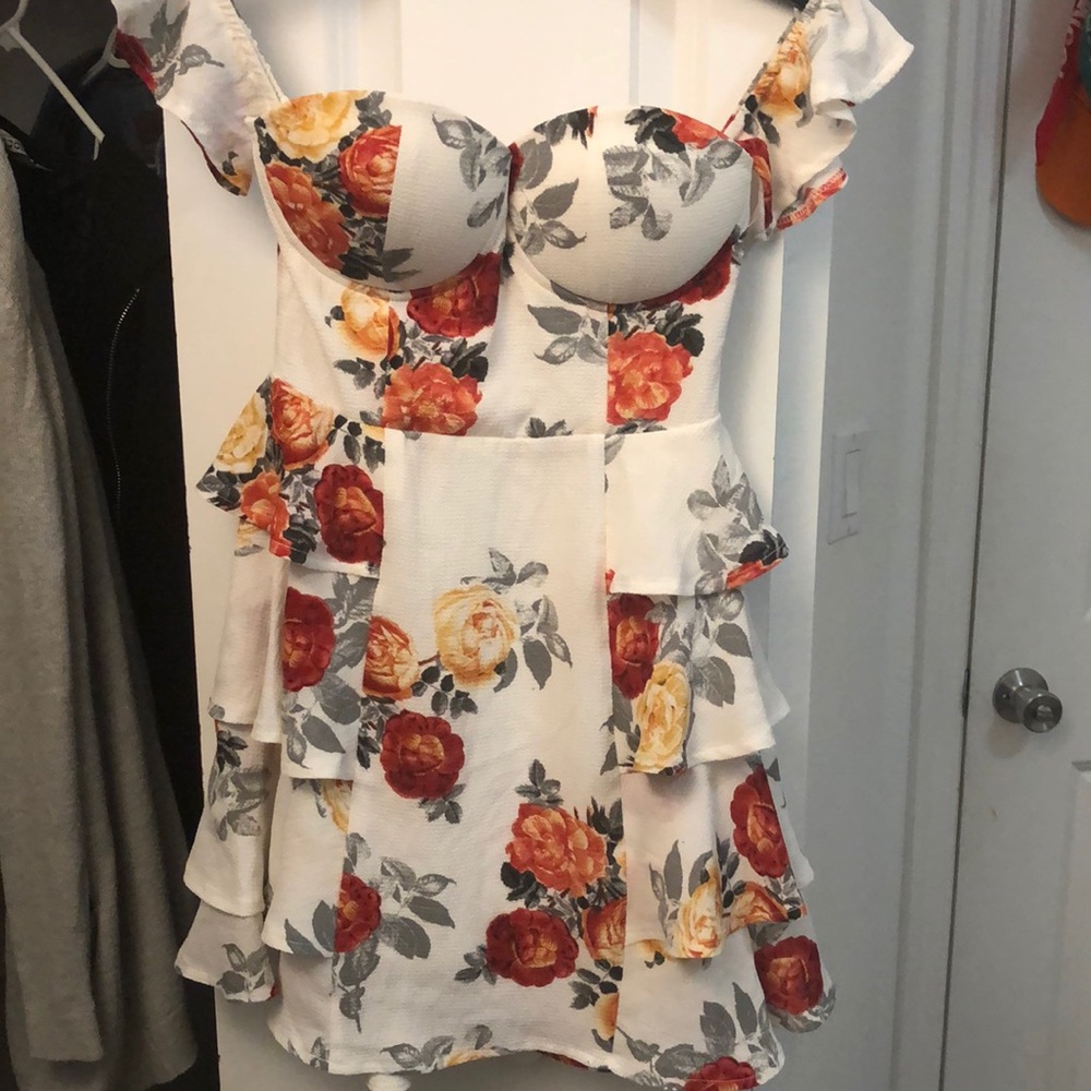 Forever 21 Off Shoulder Floral Dress- small,white